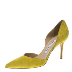 Manolo Blahnik Yellow Suede Tayler D'orsay Pointed Toe Pumps Size 40.5