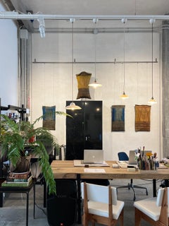 Painting with linen, beeswax and natural pigments, blue and brown