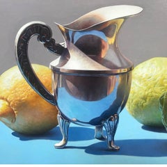 still life, lemons and silver jug