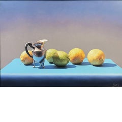 still life, lemons and silver jug