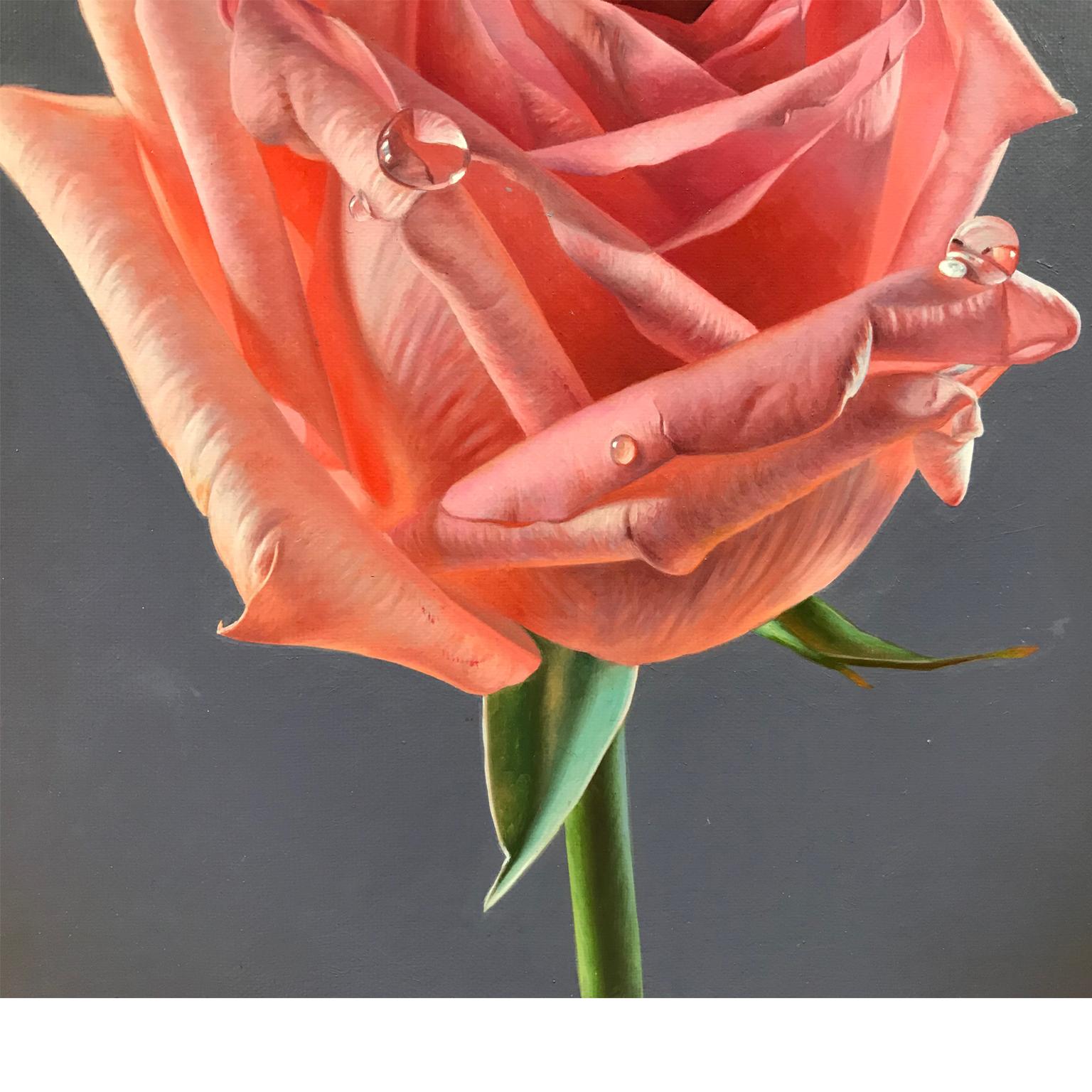 still life, roses  - Realist Painting by Manolo Higueras