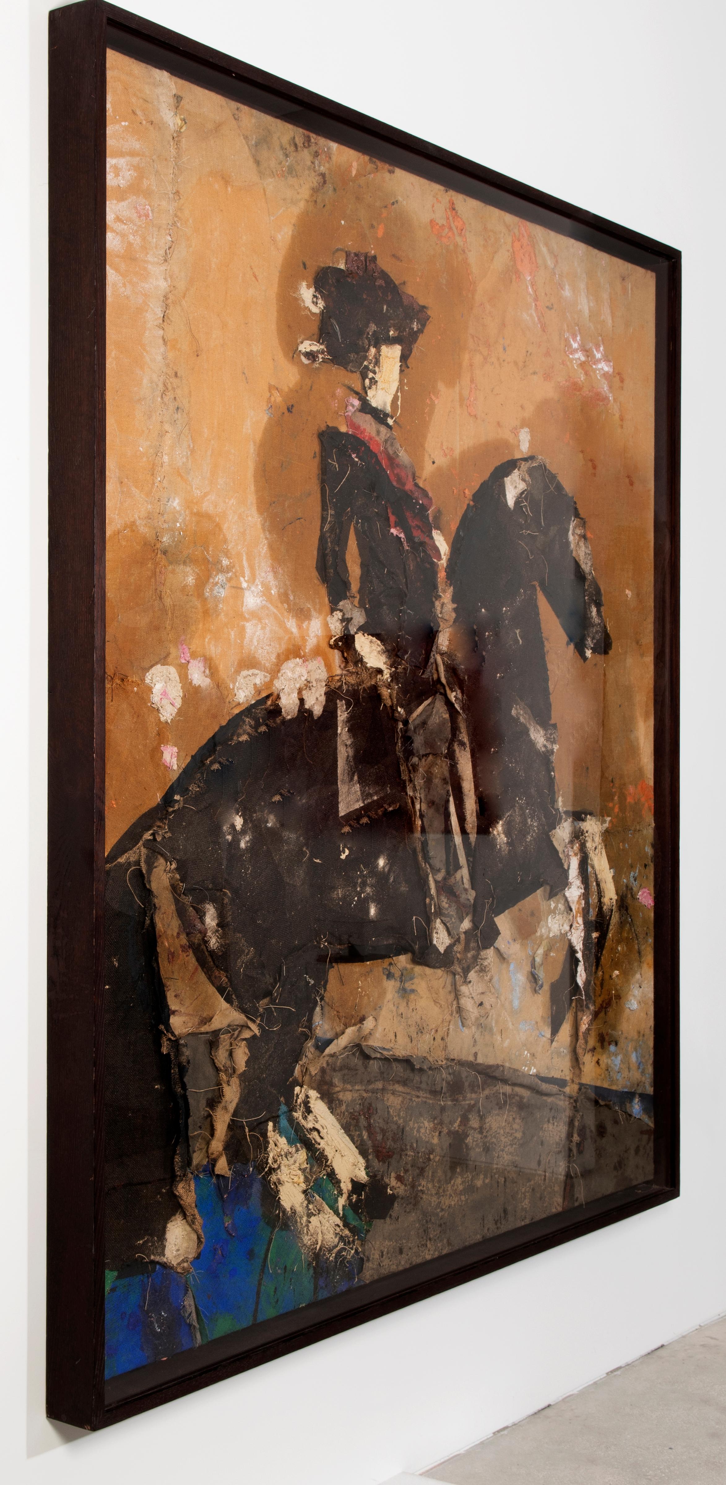 Manolo Valdés, Caballero, Oil, Thread, Fabric and Burlap Collage on Canvas, 2011 - Painting by Manolo Valdes