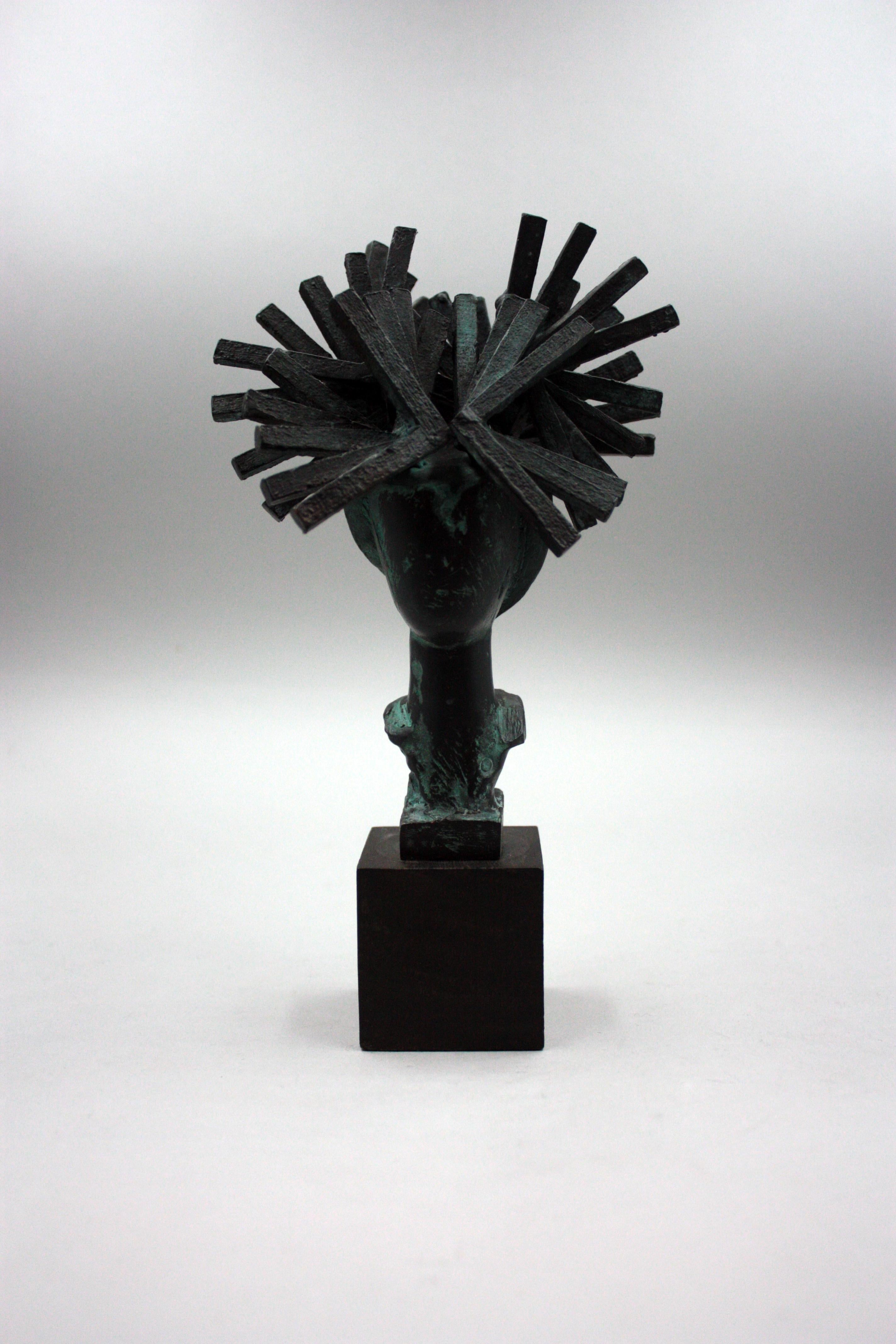 Manolo Valdés Las Damas de Barajas Three Sculptures in Bronze with Ebony Base - Brown Figurative Sculpture by Manolo Valdes