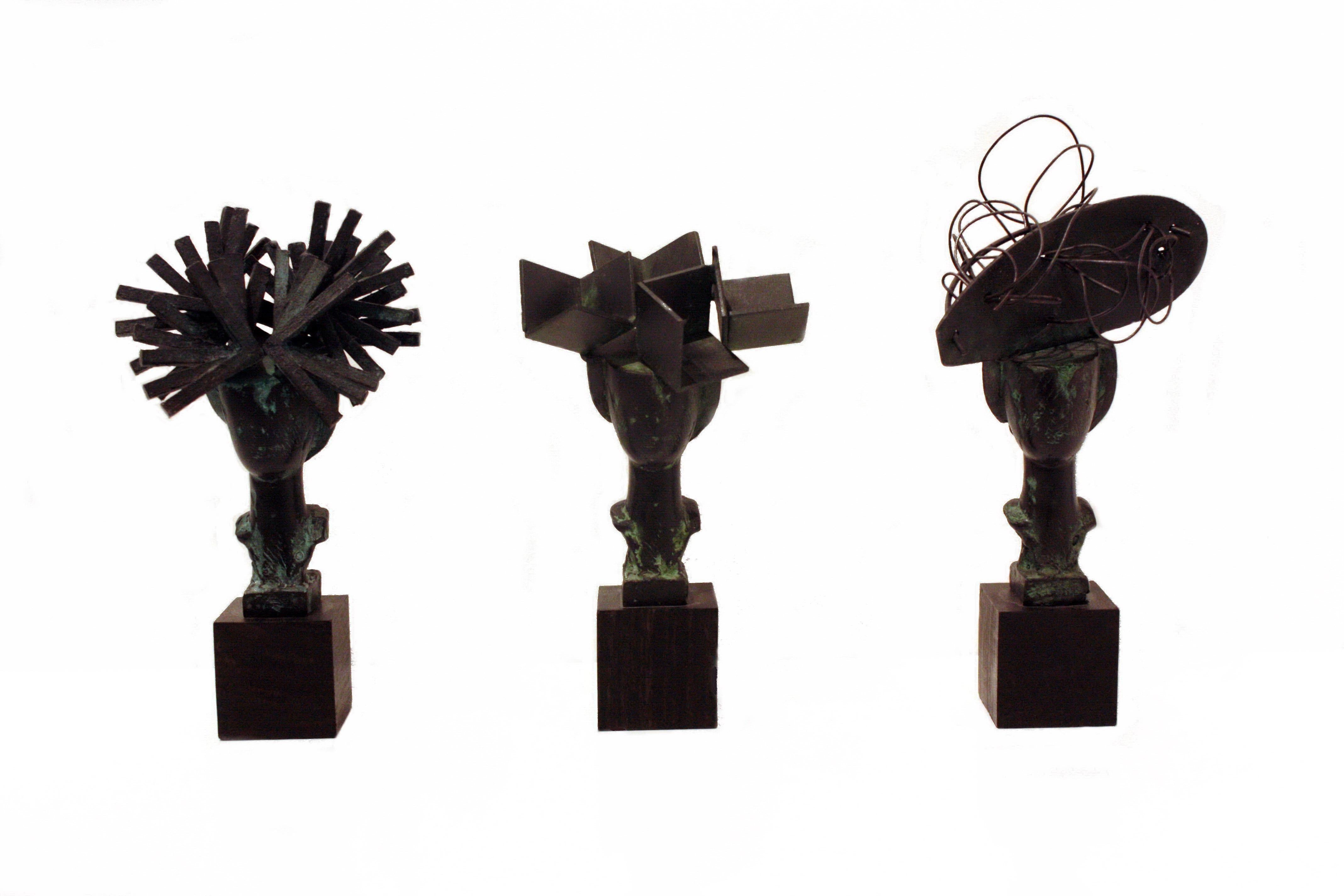 Manolo Valdes Figurative Sculpture - Manolo Valdés Las Damas de Barajas Three Sculptures in Bronze with Ebony Base