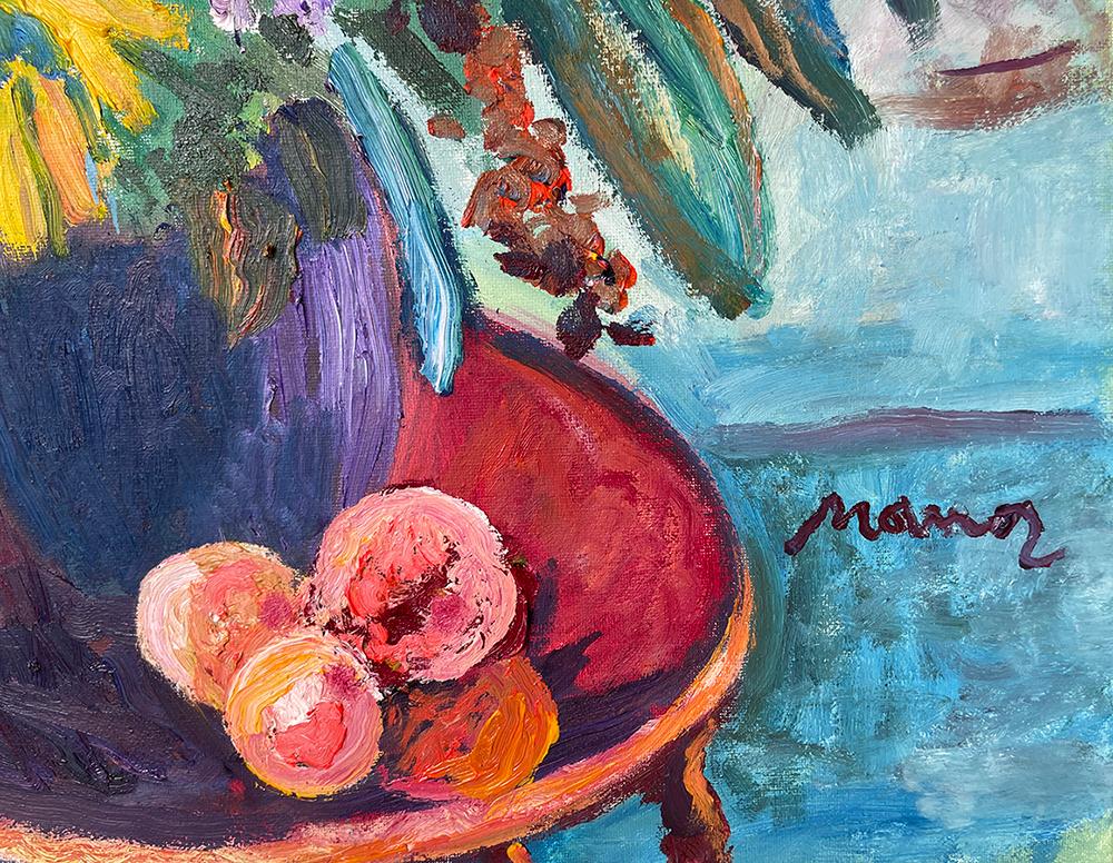 Manor Shadian ** Bright Bouquet on a Wooden Stand ** Original Oil On Canvas For Sale 2