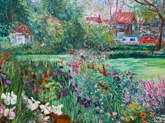Manor Shadian ** Park with Bright Flower Bed ** Original Oil