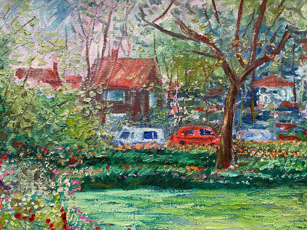Manor Shadian ** Parc avec parterre de fleurs ** Huile originale en vente 2