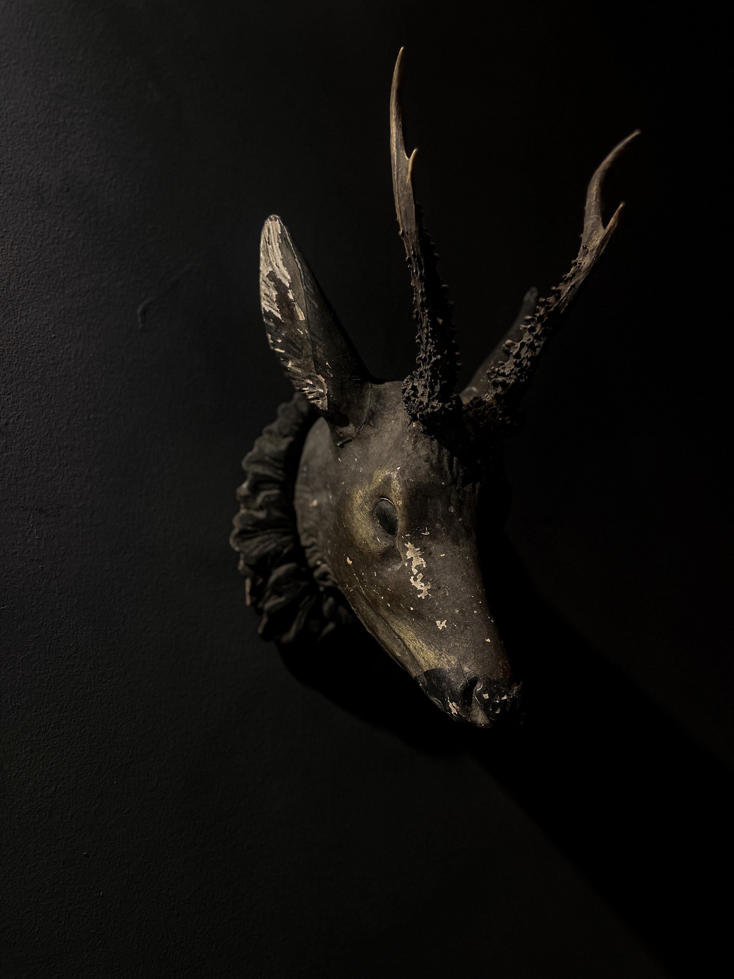 20th Century Manorial Black Forest Plaster Deer Head Adorned with Antlers- 1900s Germany  For Sale