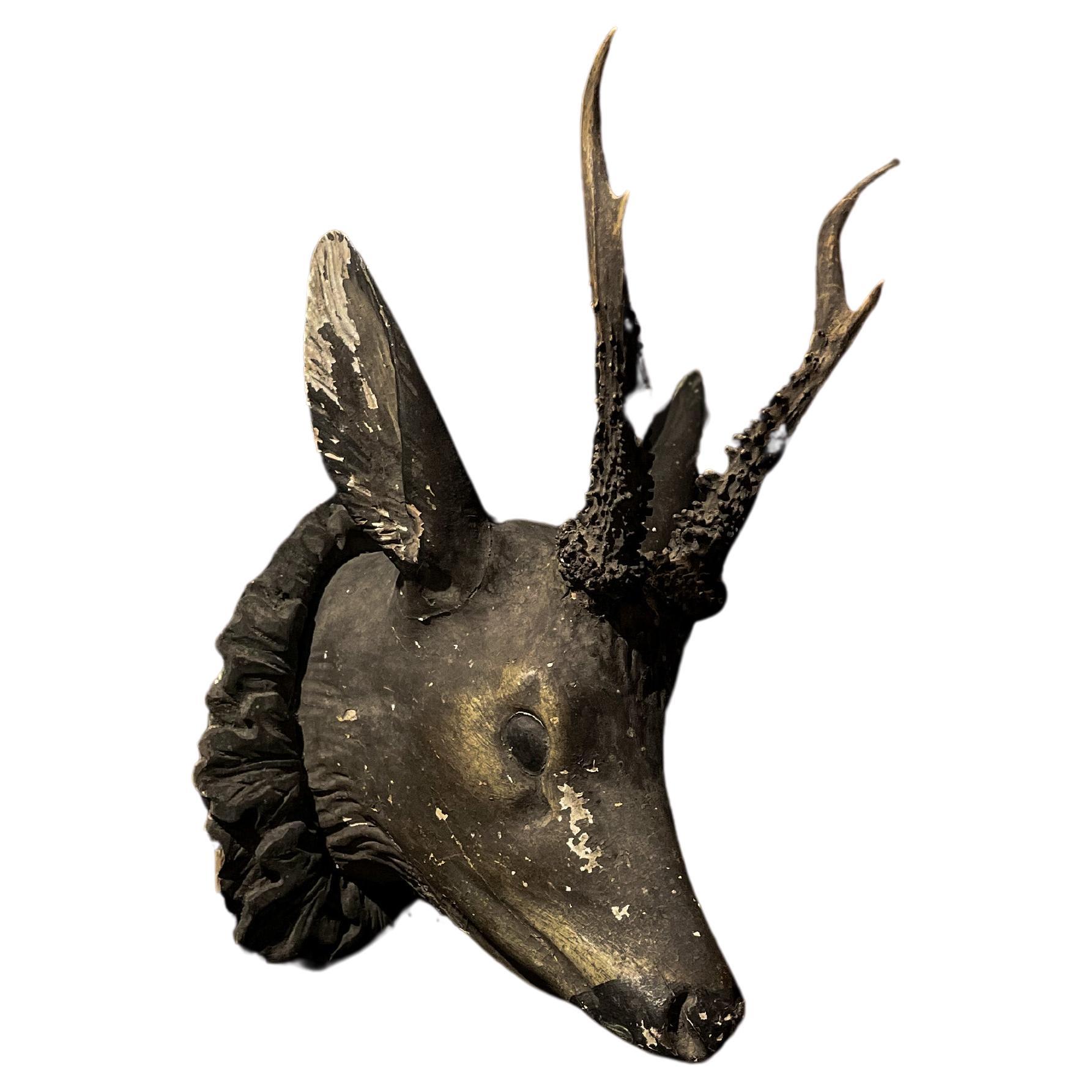 Manorial Black Forest Plaster Deer Head Adorned with Antlers- 1900s Germany  For Sale