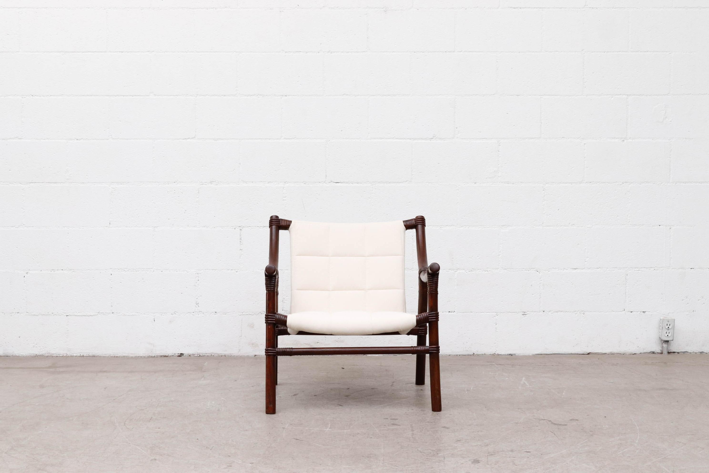 Mid-Century Modern Manou Bamboo Lounge Chair in White Canvas with matching table