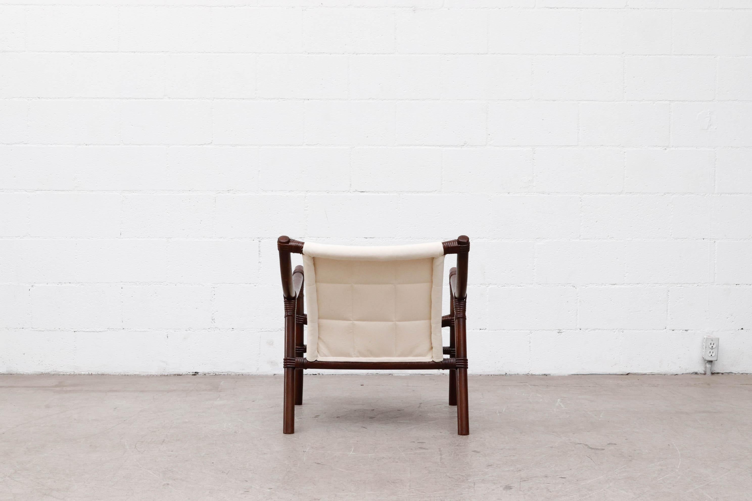 Mid-20th Century Manou Bamboo Lounge Chair in White Canvas with matching table