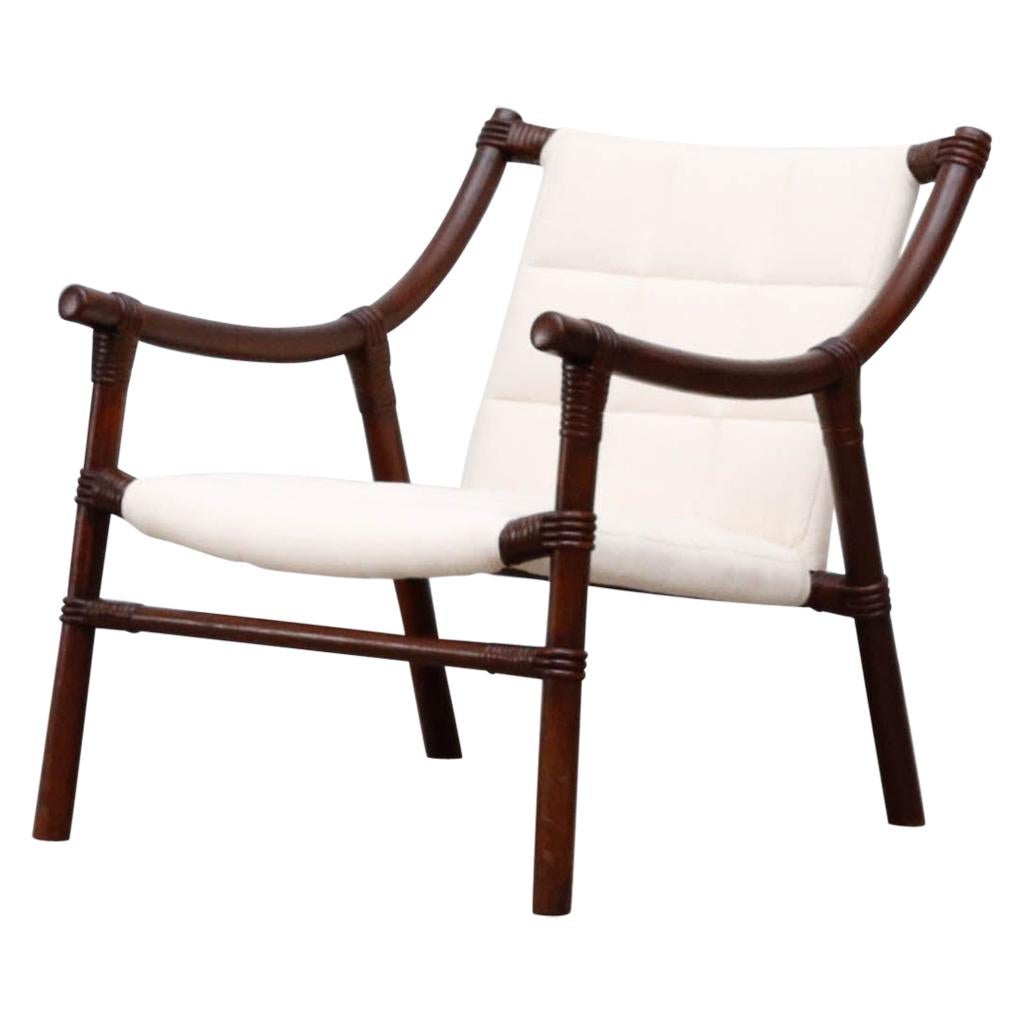 Manou Bamboo Lounge Chair in White Canvas with matching table