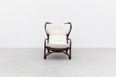 Manou Bamboo Wingback Lounge Chairs with New Upholstered Cushion