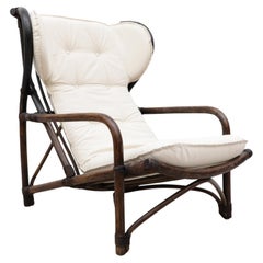 Manou Bamboo Wingback Lounge Chairs with New Upholstered Cushion