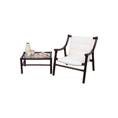 Manou Dark-Stained Bamboo and Glass Coffee Table with Rattan Joints
