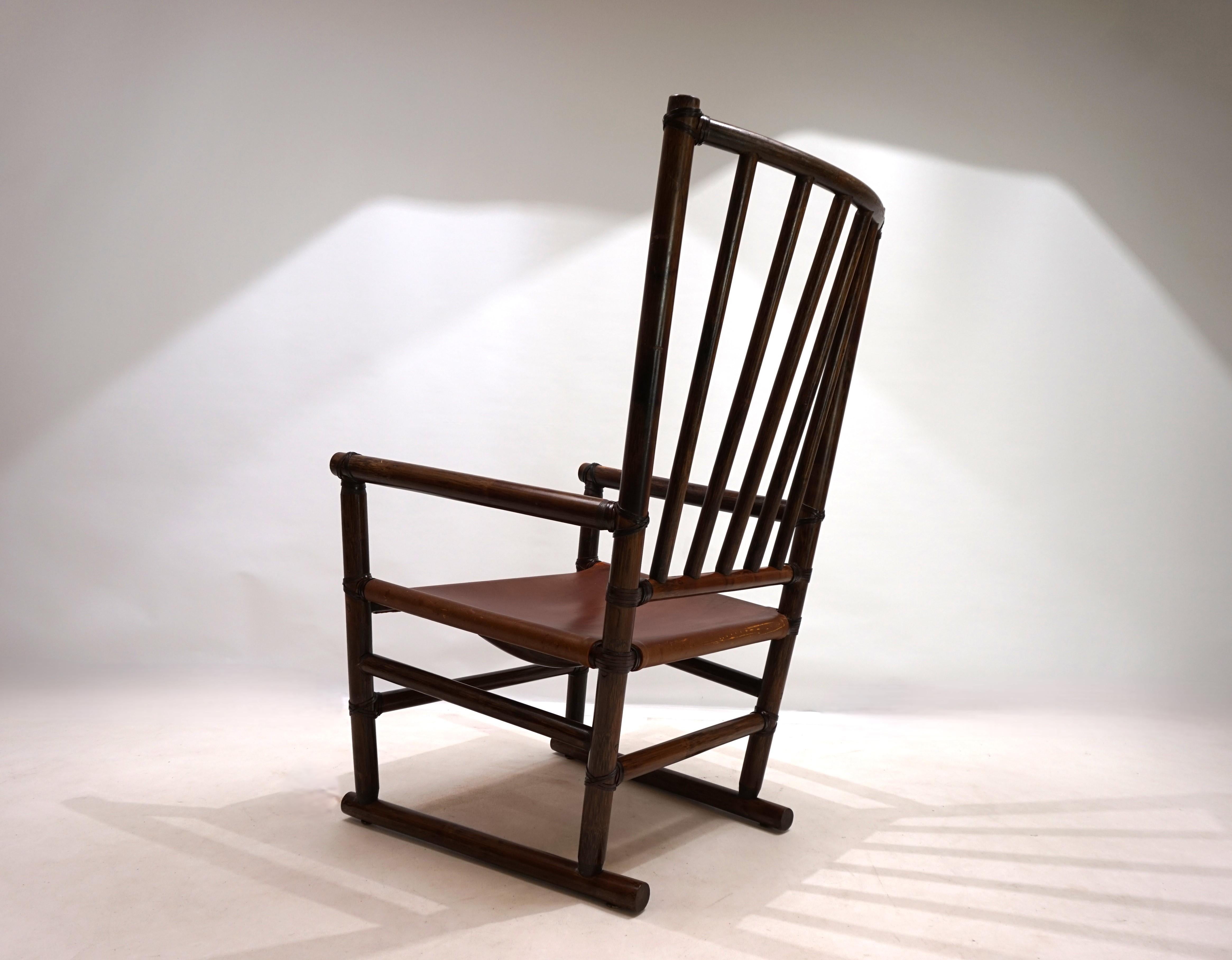 Fauteuil Manou en rotin avec siège en cuir, 1960 en vente 8
