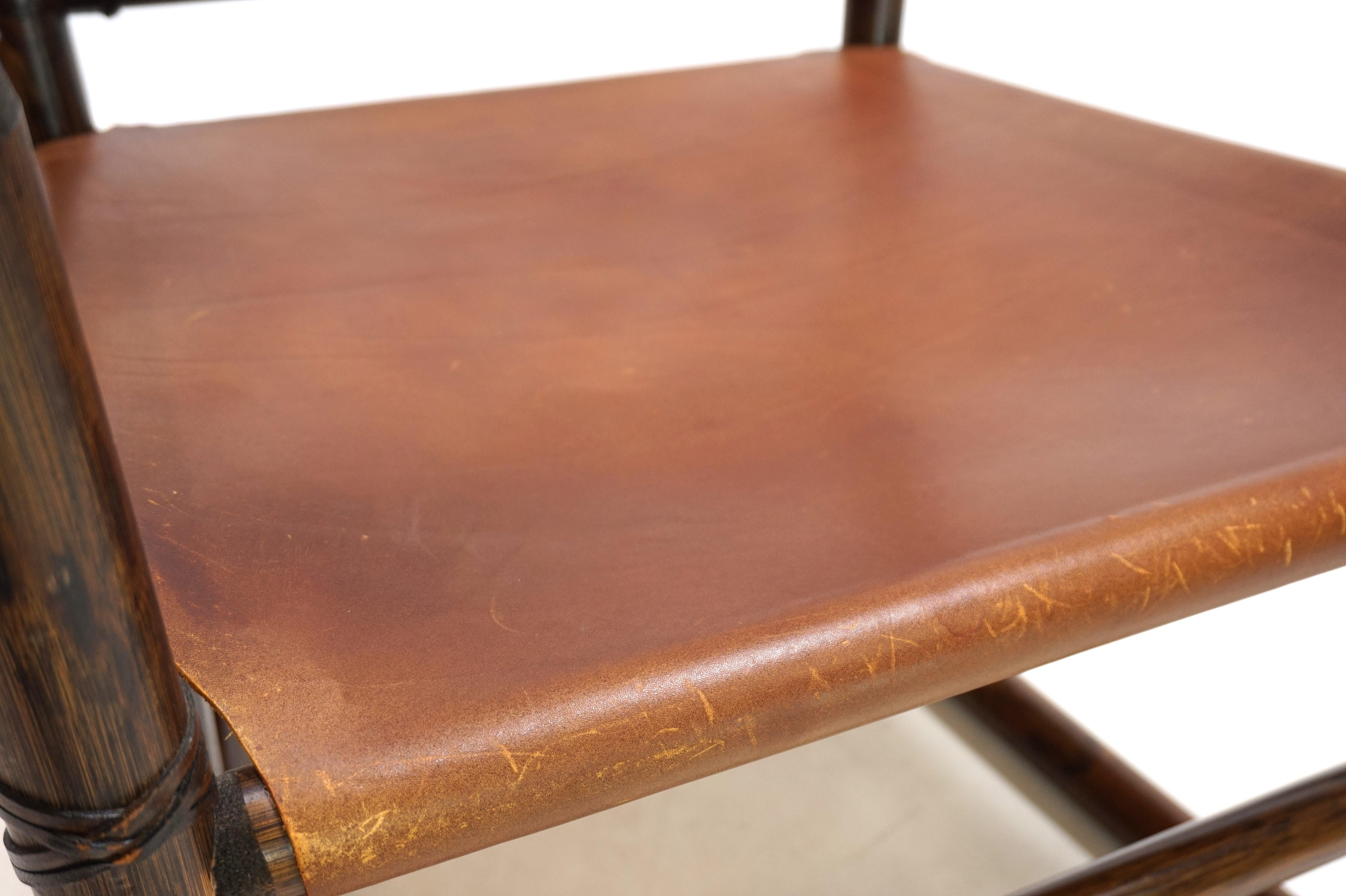 Fauteuil Manou en rotin avec siège en cuir, 1960 en vente 9