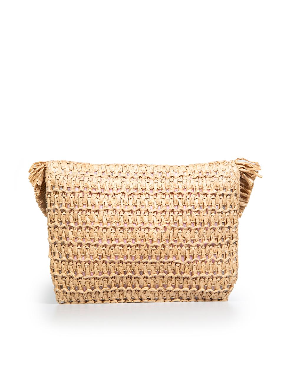 Manoush Beige Cherry Raffia Clutch In Good Condition In London, GB