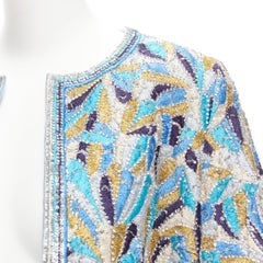 MANOUSH blue bead embellished silver sequin trim cropped jacket FR38 M