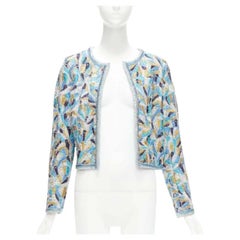 MANOUSH blue bead embellished silver sequin trim cropped jacket FR38 M