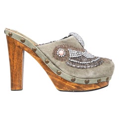 Manoush Embellished Suede Block Heel Mules Size IT 37