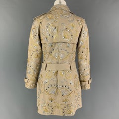 MANOUSH Size 4 Khaki Silver Gold Cotton Embroidered Trench Coat