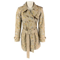 MANOUSH Size 4 Khaki Silver Gold Cotton Embroidered Trench Coat