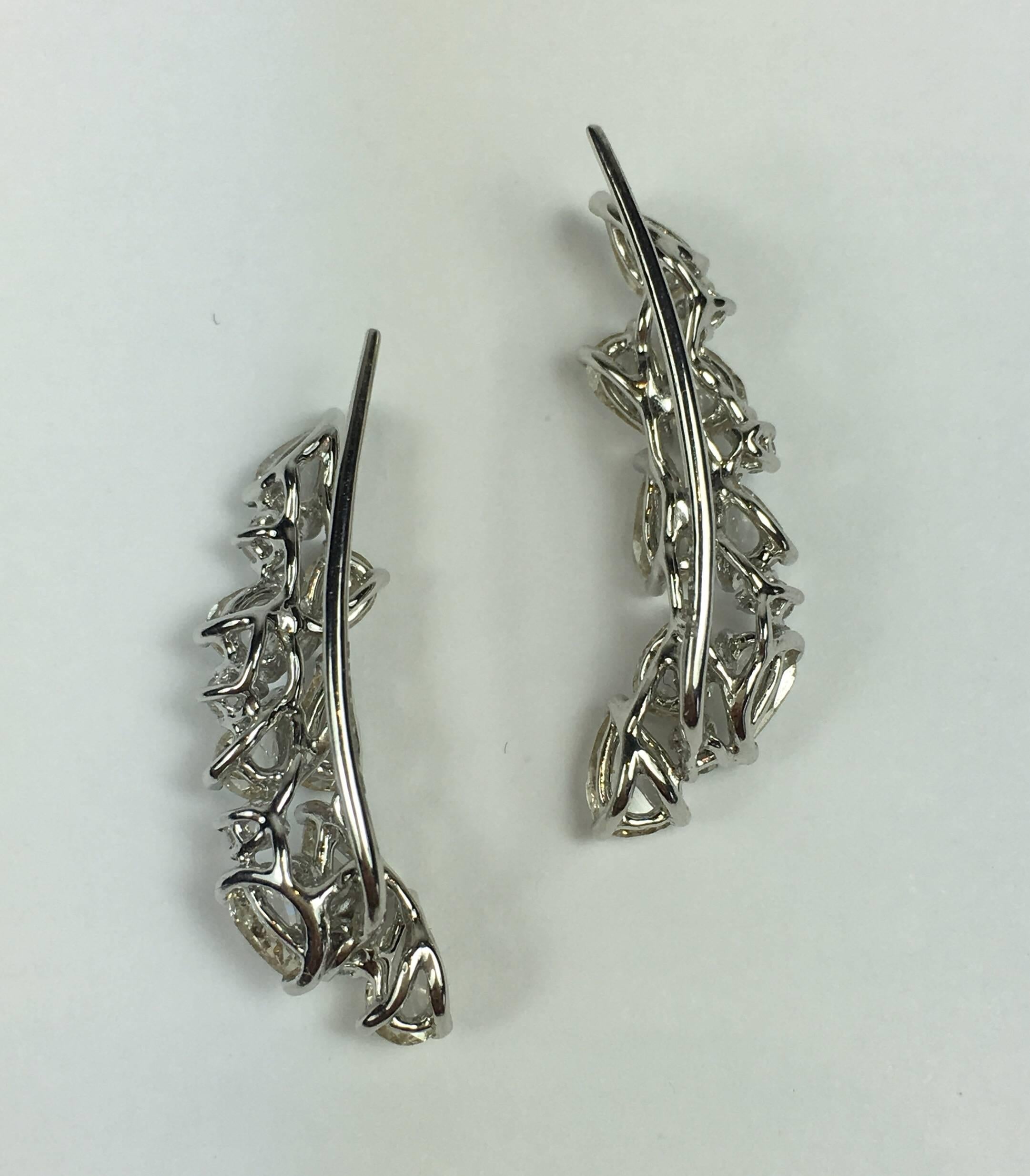 Modern Manpriya B 18 Karat White Gold Rose Cut Diamond Climbers Earrings 