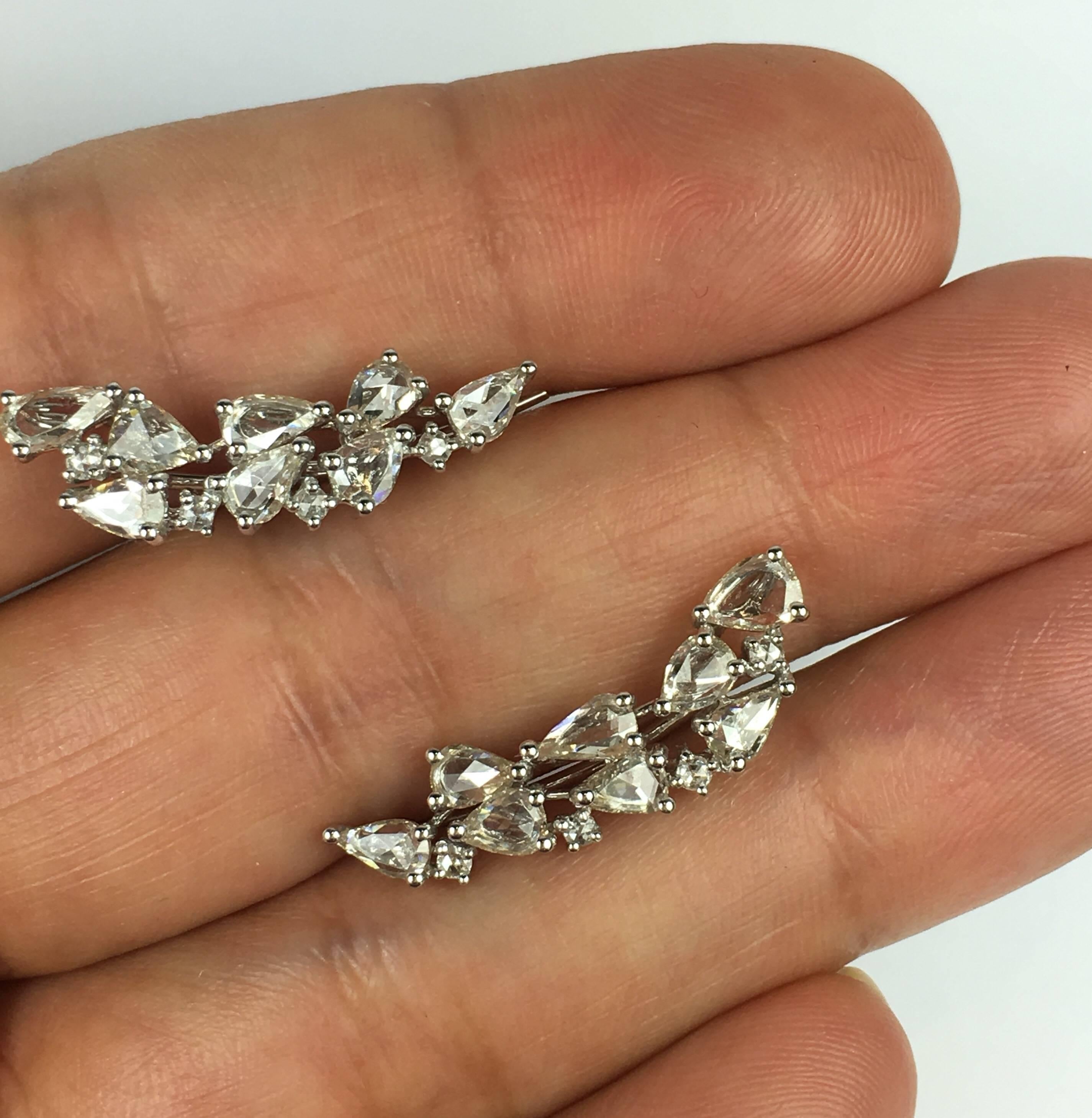 Manpriya B 18 Karat White Gold Rose Cut Diamond Climbers Earrings  1