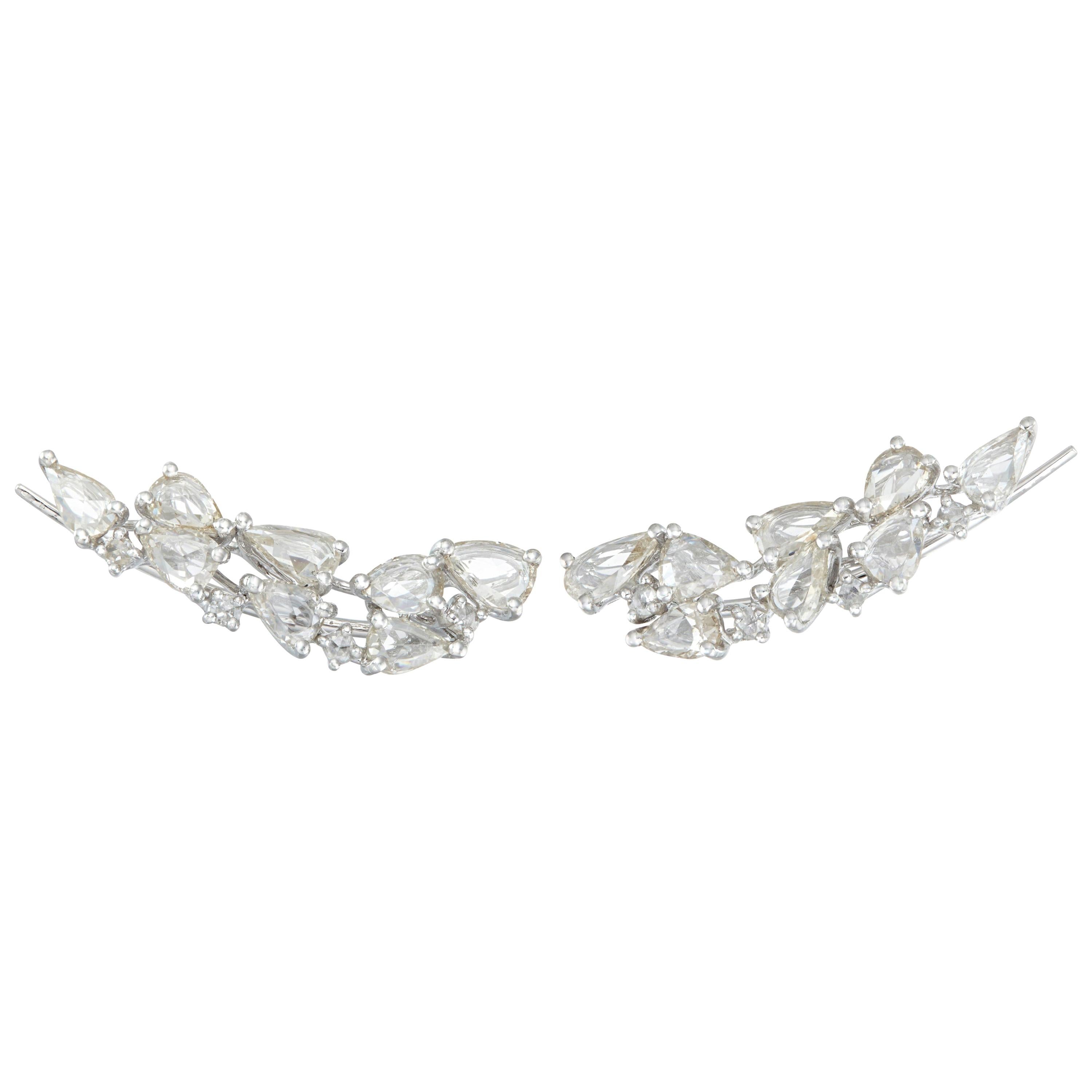 Manpriya B 18 Karat White Gold Rose Cut Diamond Climbers Earrings For Sale