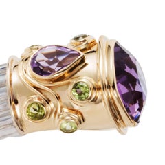 Manpriya B Amethyst, Peridot Yellow Gold and Silver Cuff Bangle