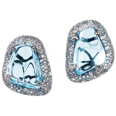 Manpriya B Blue Topaz with Topaz, Diamonds Gold Silver Clip-On Stud Earrings
