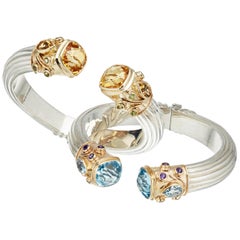 Manpriya B Citrine, Blue Topaz, Amethyst, Peridot Yellow Gold & Silver Bangles