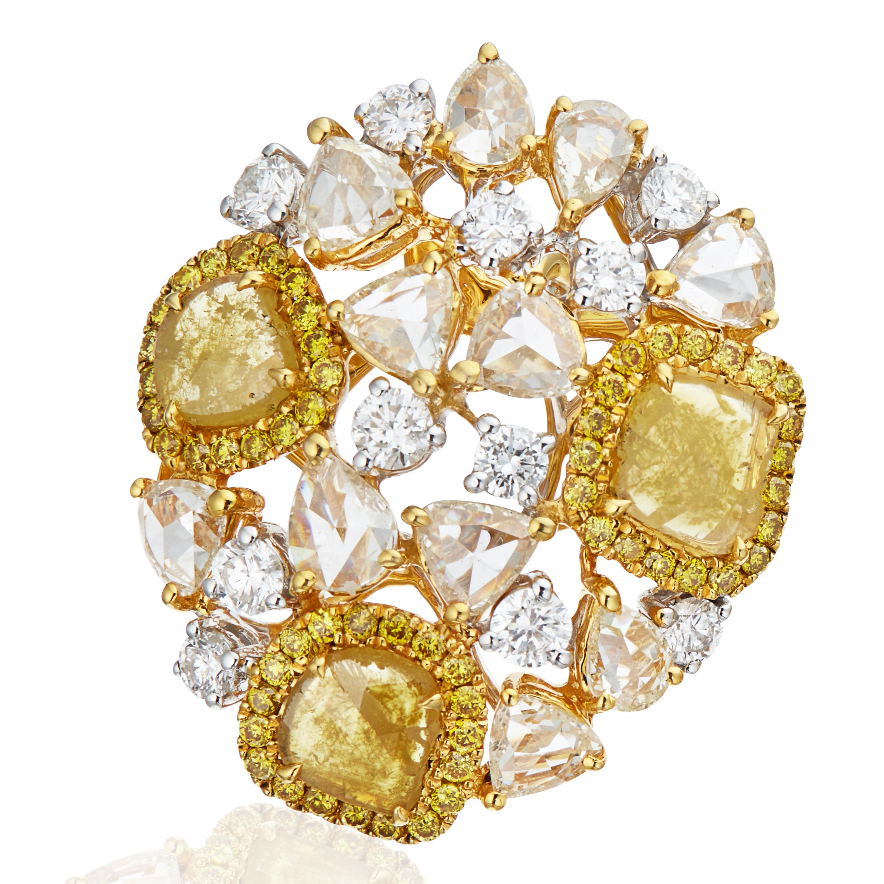 Modern Manpriya B Yellow Slice, Rose-Cut Diamond 18 K Golden Cosmos Clip-On Earrings For Sale