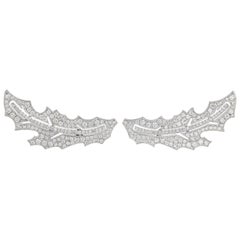 Manpriya B Diamond 18 Karat White Gold Arabesque Leaf Ear Climber Earrings 