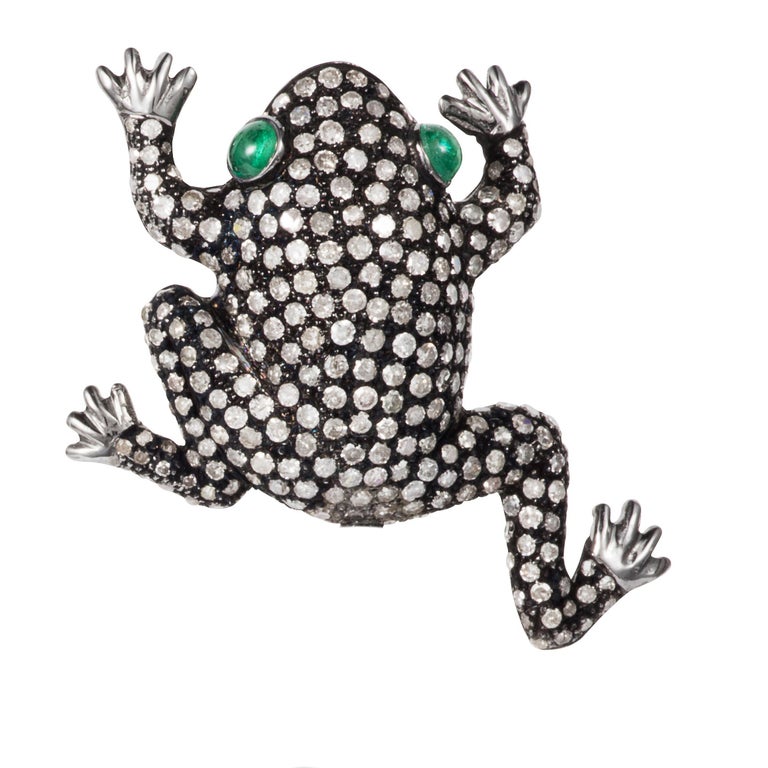 Manpriya B Diamond, Fresh Water Pearl Emerald Frog Dangle Drop Earrings ...