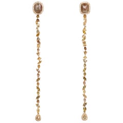 Manpriya B Fancy Coloured Reverse Set Diamond Long Gold Dangle Drop Earrings