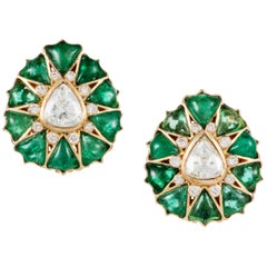 Manpriya B Fancy-cut Emerald and Rose-Cut Diamond Stud Earrings