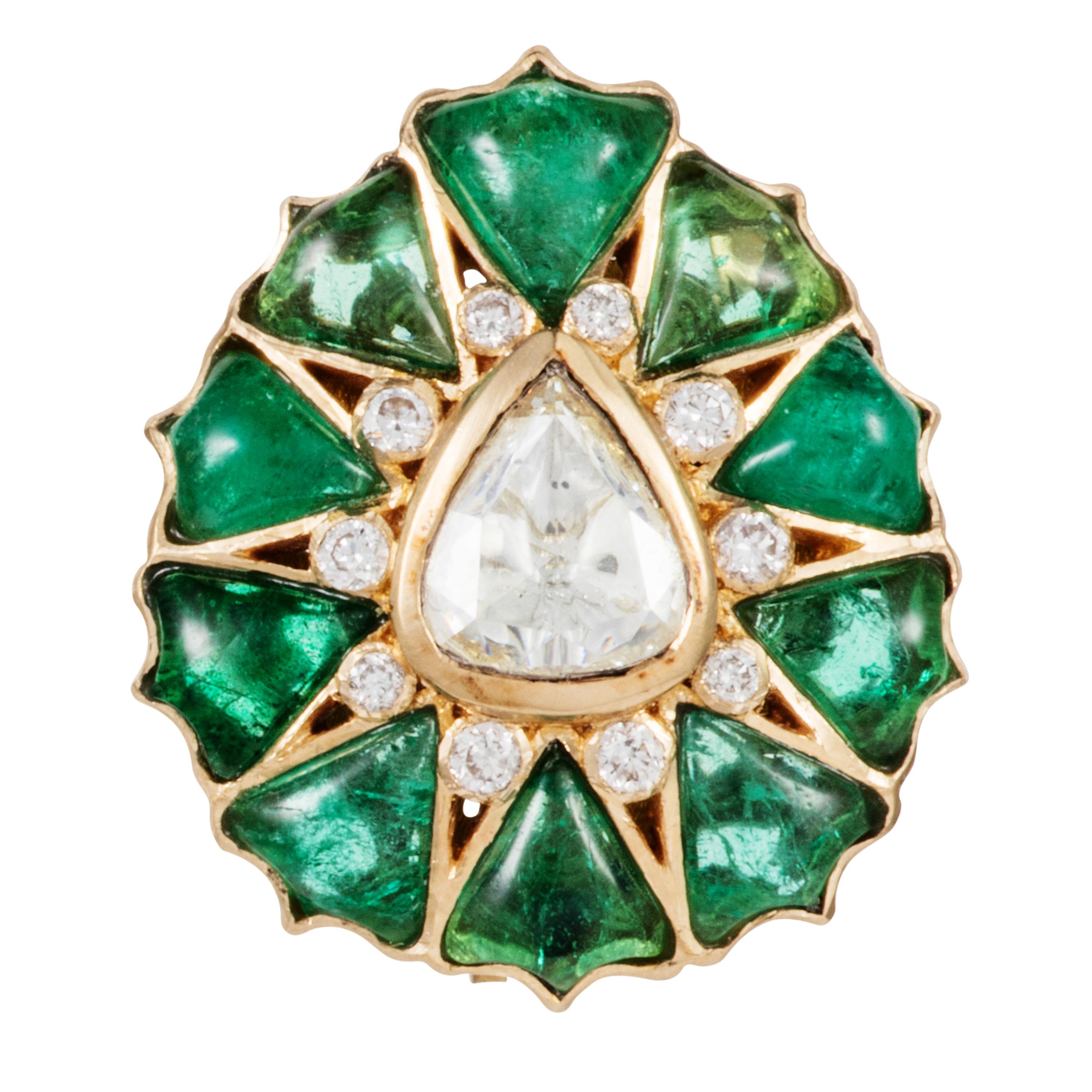 Women's or Men's Manpriya B Fancy-cut Emerald and Rose-Cut Diamond Stud Earrings For Sale
