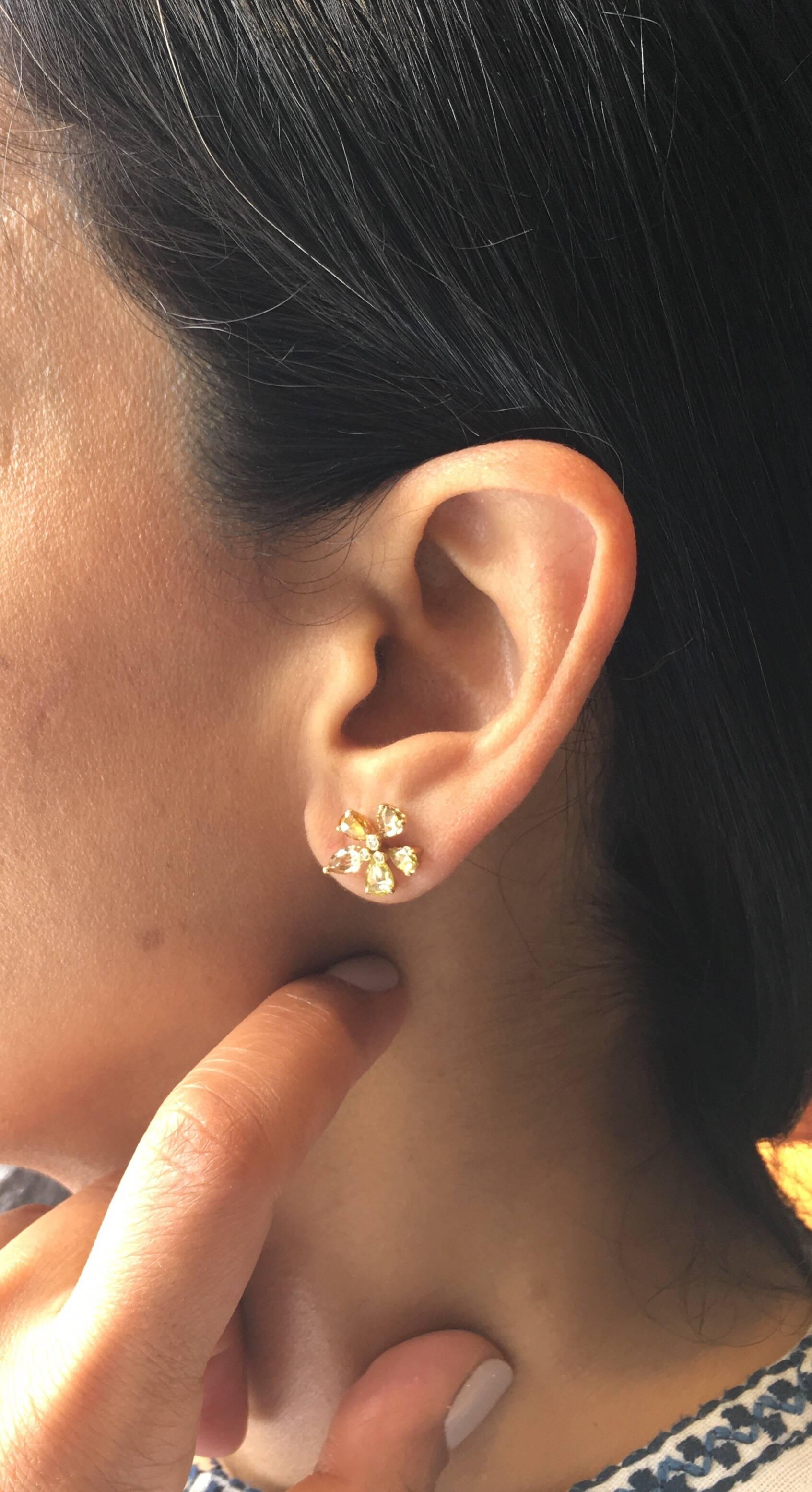 Manpriya B Gold Pear Marquise Rose Cut Coloured Diamond Flower Stud Earrings  For Sale 5