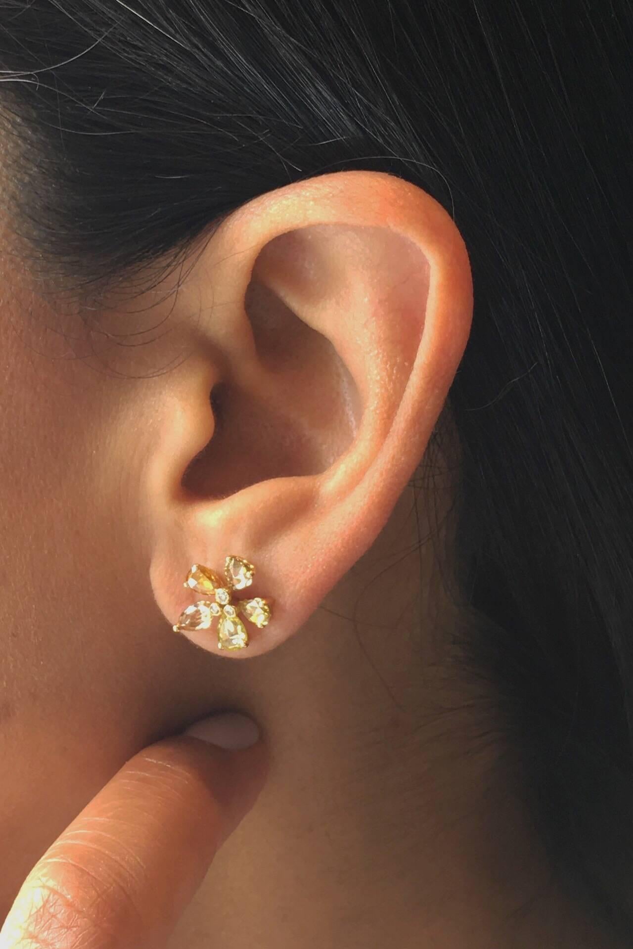Manpriya B Gold Pear Marquise Rose Cut Coloured Diamond Flower Stud Earrings  For Sale 6