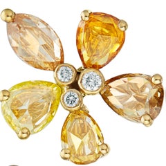 Manpriya B Gold Pear Marquise Rose Cut Coloured Diamond Flower Stud Earrings