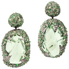 Manpriya B Green Amethyst with Diamonds, Peridots and Tsavorites Drop Earrings