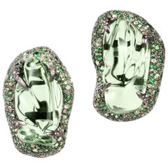 Manpriya B Green Amethyst with Tsavorite Peridot Diamond Gold Silver Earrings