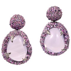 Manpriya B Lavender Quartz, Amethyst Pink Sapphire Diamond Gold Silver Earrings