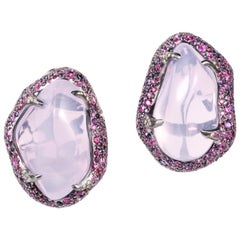 Manpriya B Lavender Quartz, Amethyst, Pink Sapphire Diamond Gold Silver Earrings