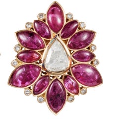 Manpriya B Marquise Ruby and Rose-Cut Diamond 18 Karat Gold Stud Earrings