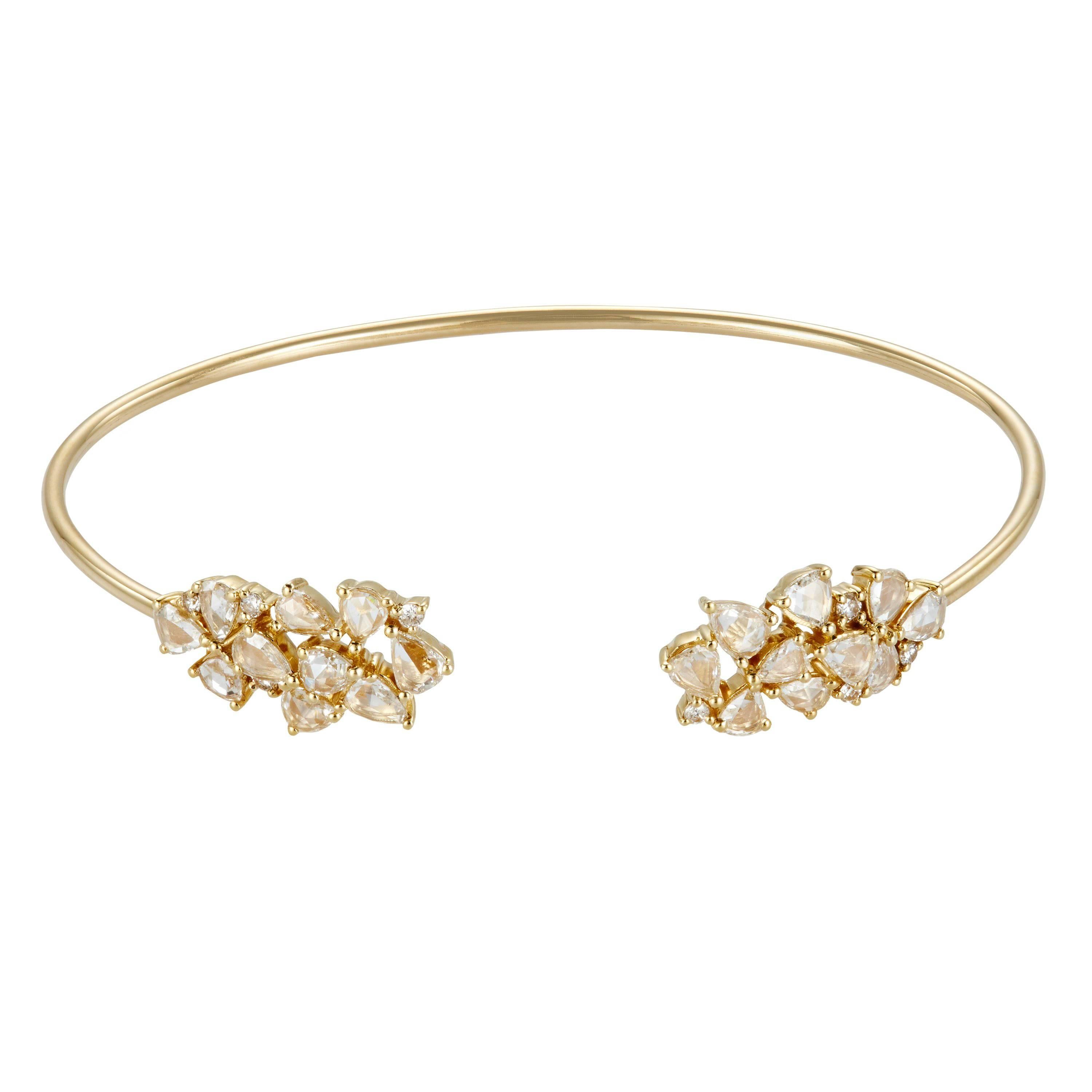 Women's or Men's Manpriya B Pear Rose Cut & White Diamond 18K Gold Cluster Bangle Bracelet  For Sale