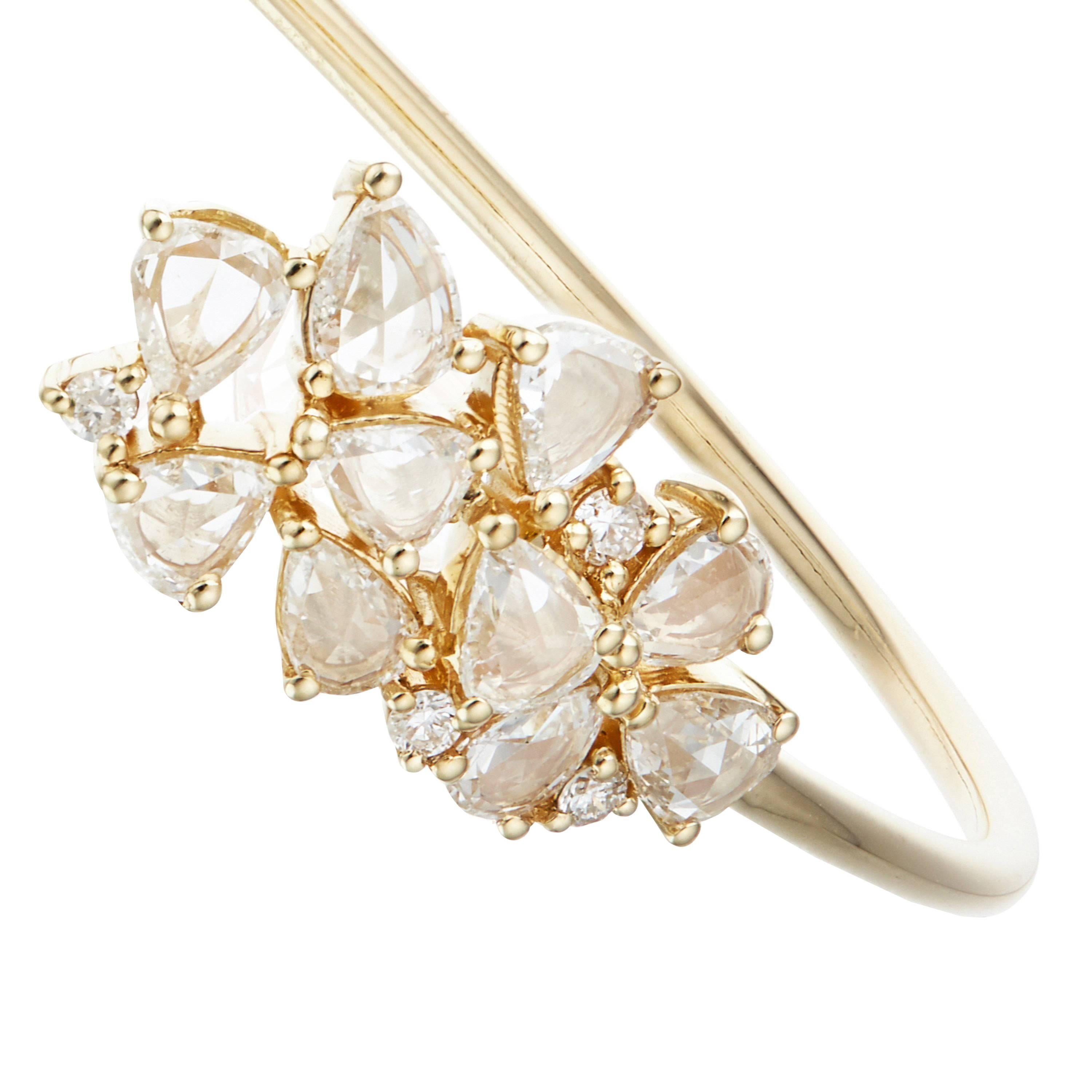 Manpriya B Pear Rose Cut & White Diamond 18K Gold Cluster Bangle Bracelet  For Sale 4