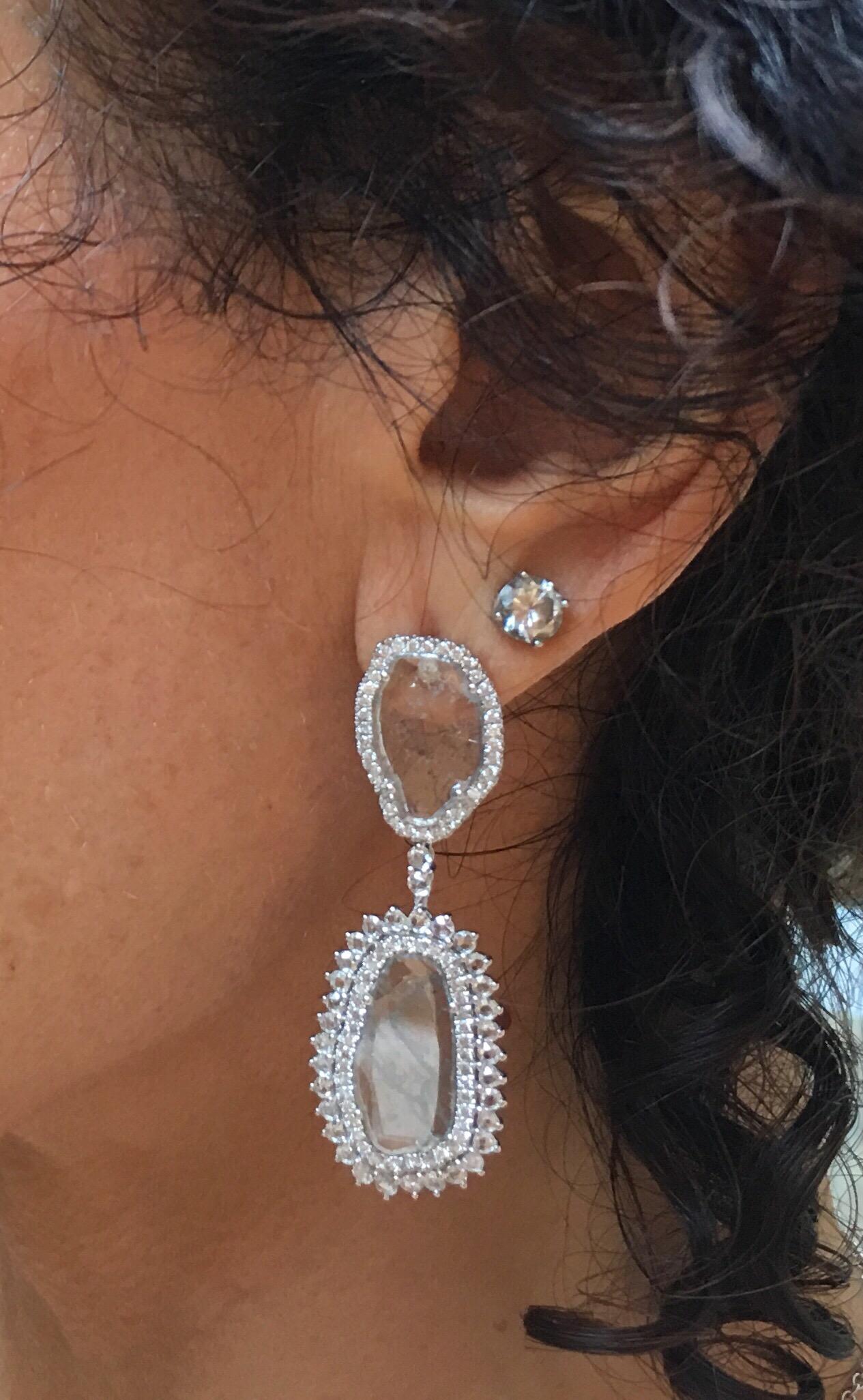 Manpriya B Rose Cut and Slice Diamond 18k White Gold Diva Drop Earrings  5